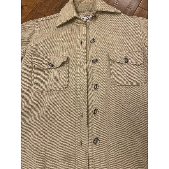 Woolrich Wool Shirt Jacket Thick Flannel Schacket Tan Beige Button Up Vintage L - Picture 7 of 11